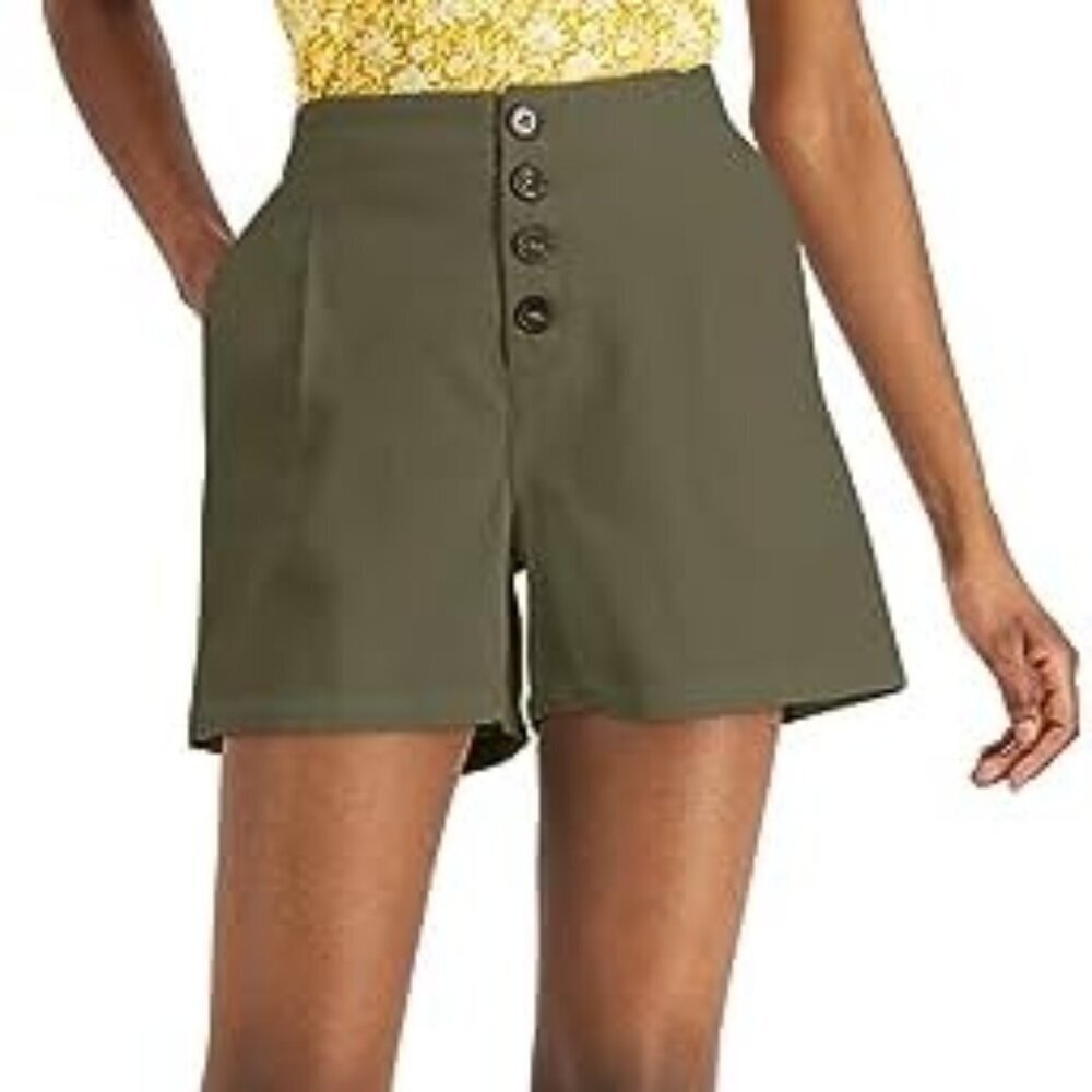 NWT INC International Concepts Women's High Rise Button Fly Shorts Green SZ XS